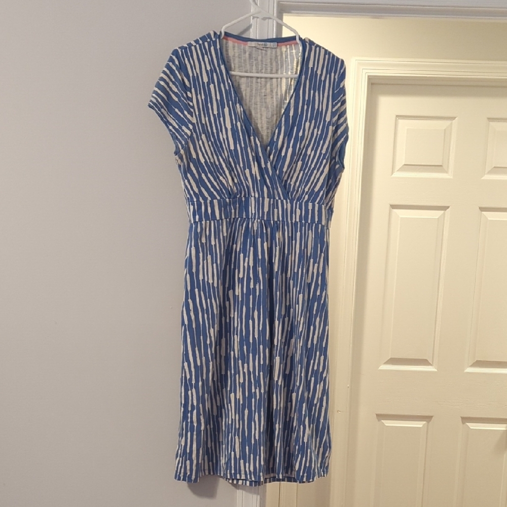Boden Blue and White Patterned Midi Dress